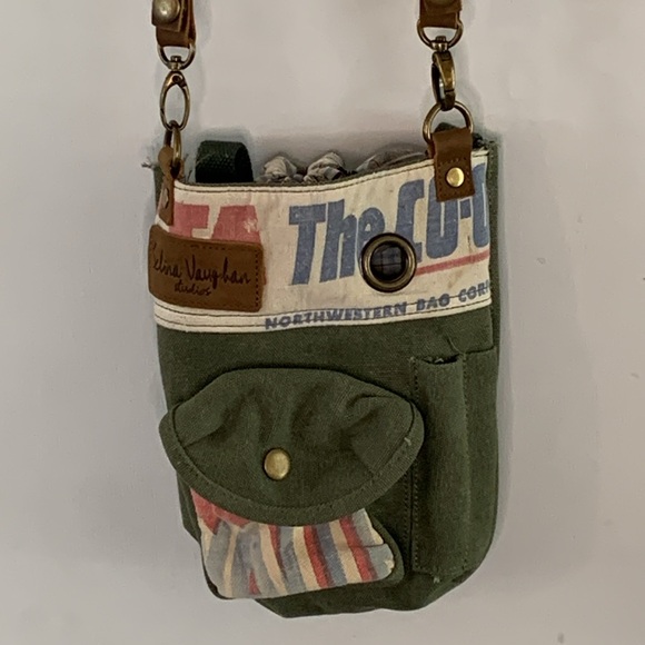 selina vaughan studios Handbags - Selina Vaughan Studios green canvas repurposed upcycled grain bag crossbody bag